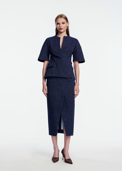 Stretch Denim Wrap Top