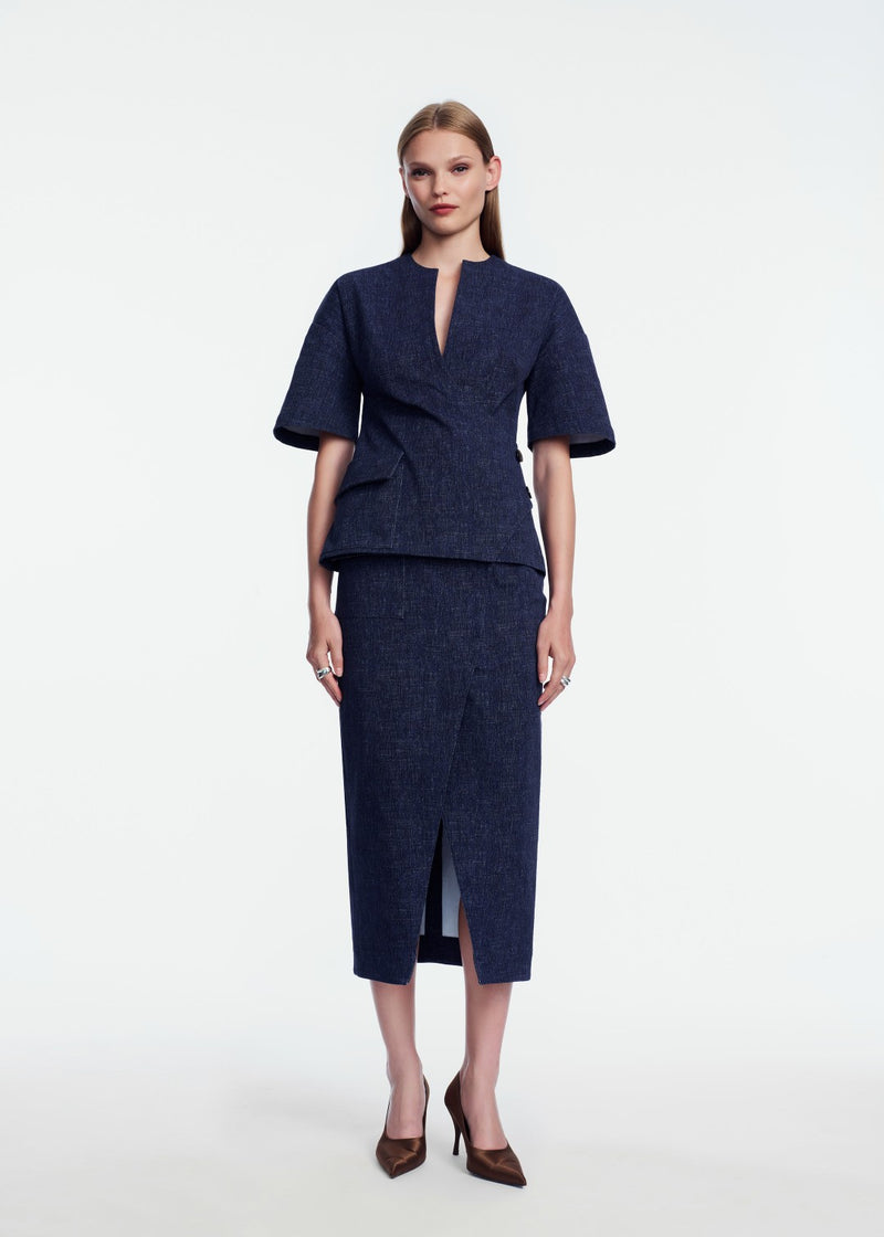 Stretch Denim Wrap Top
