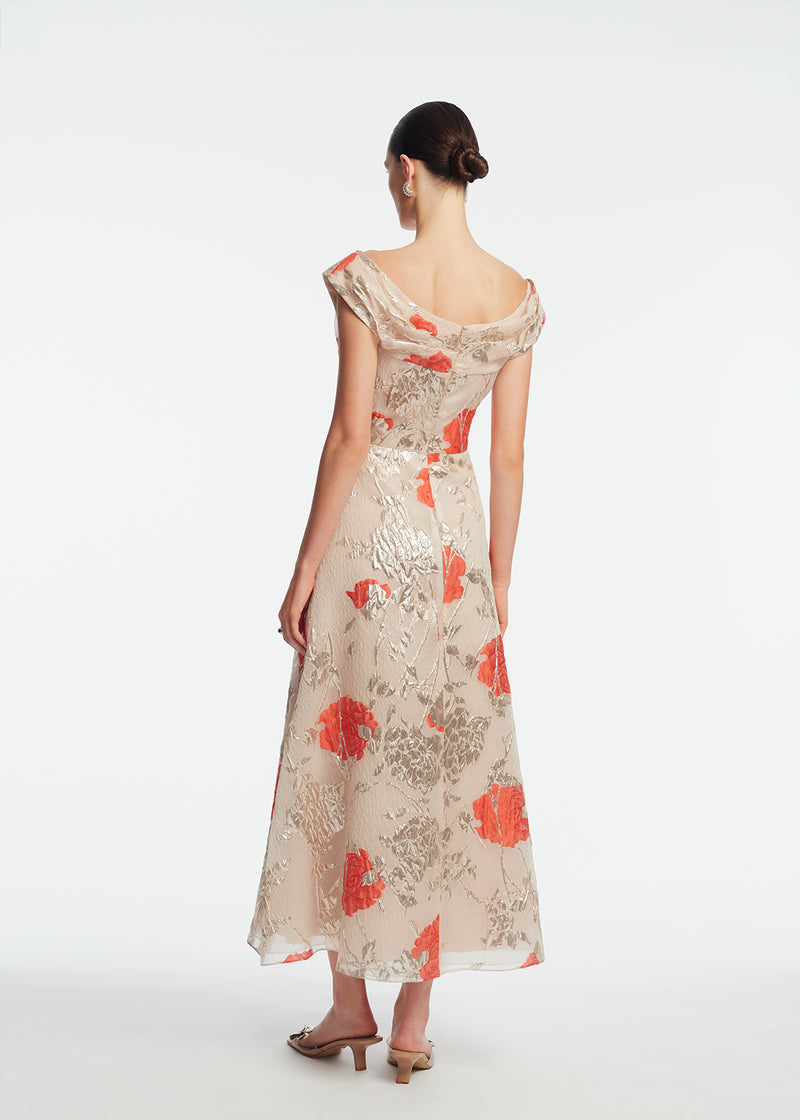 Floral Fil Coupe Draped Dress