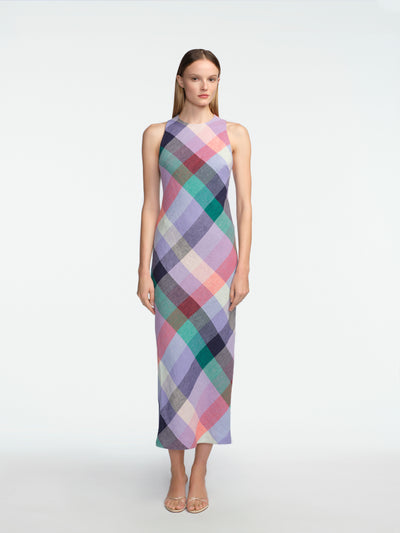 Plaid Linen Midi Dress