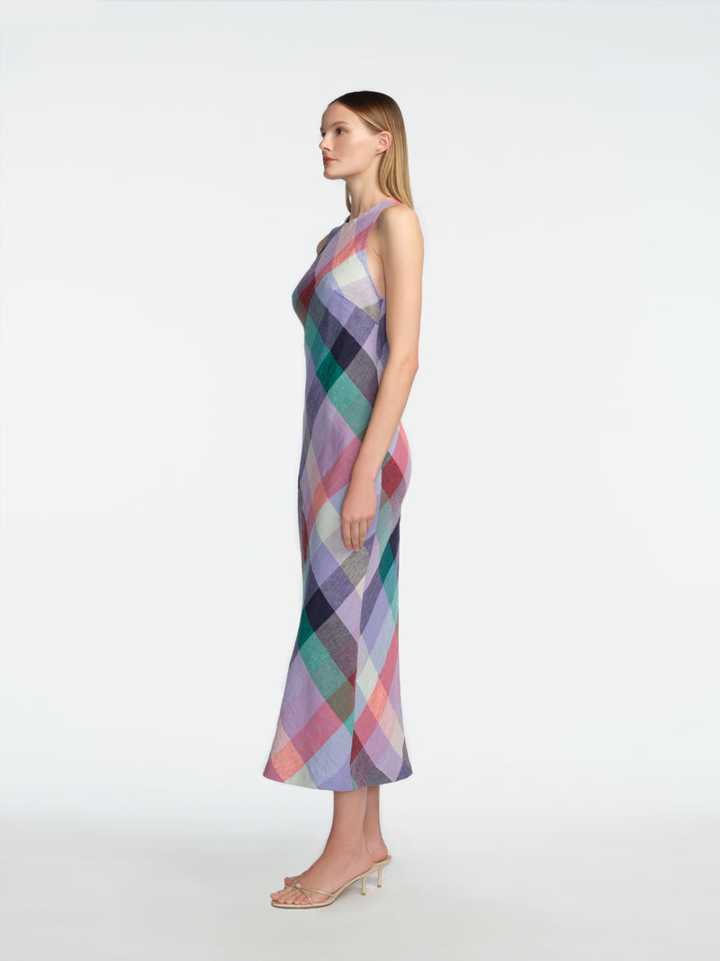 Lela Rose Plaid Linen Midi Dress - Purple Lela Rose Plaid Linen Midi Dress - Purple