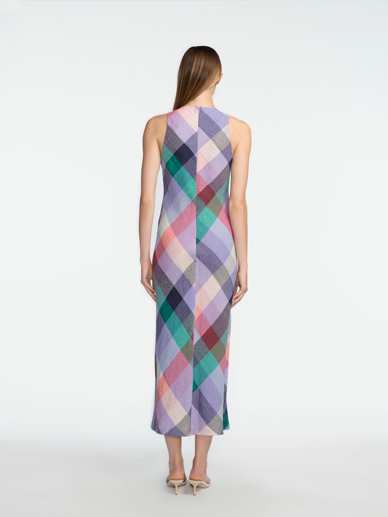Plaid Linen Midi Dress
