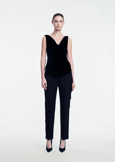 Tassel Embroidered Stretch Cotton Demi Pant