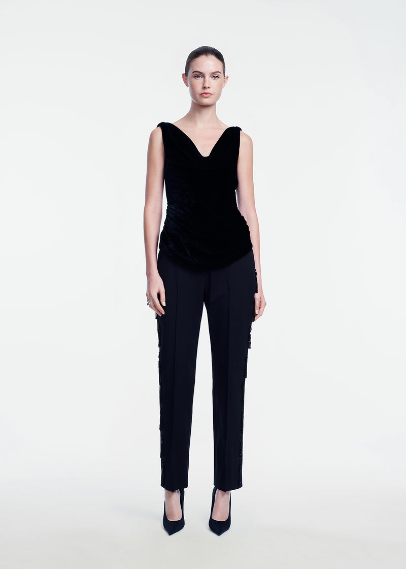 Tassel Embroidered Stretch Cotton Demi Pant