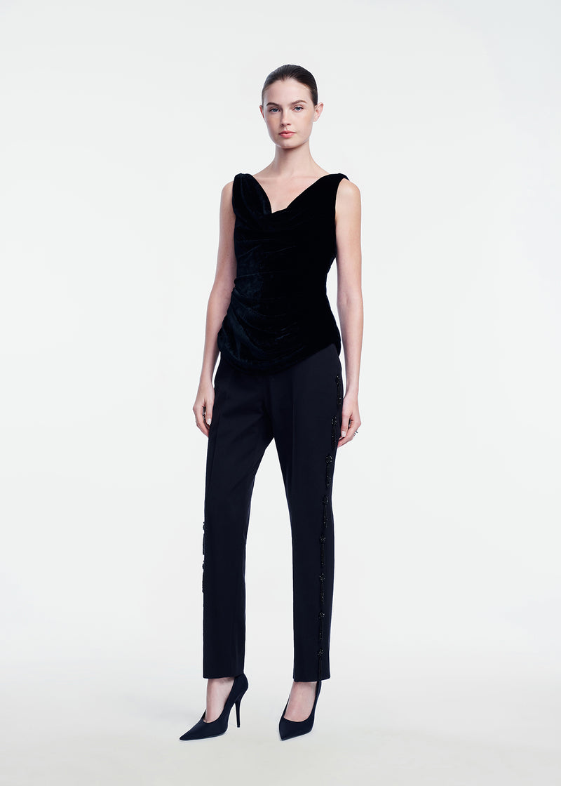 Tassel Embroidered Stretch Cotton Demi Pant