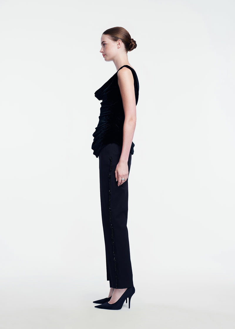 Tassel Embroidered Stretch Cotton Demi Pant