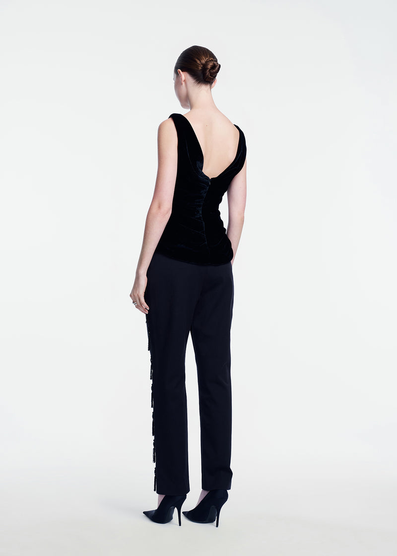 Tassel Embroidered Stretch Cotton Demi Pant
