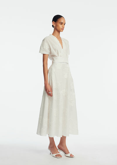 Ribbon Embroidered Cotton Full Skirt