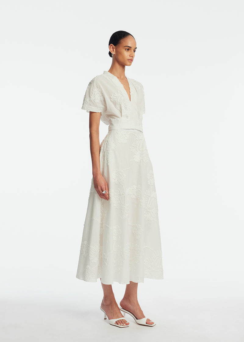 Ribbon Embroidered Cotton Full Skirt