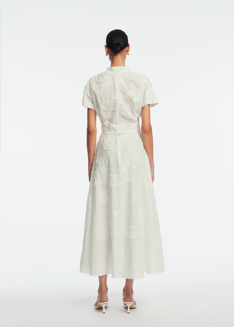 Ribbon Embroidered Cotton Full Skirt