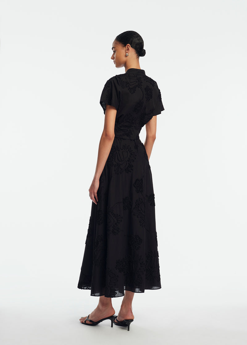 Lela Rose Ribbon Embroidered Cotton Full Skirt - Black Lela Rose Ribbon Embroidered Cotton Full Skirt - Black