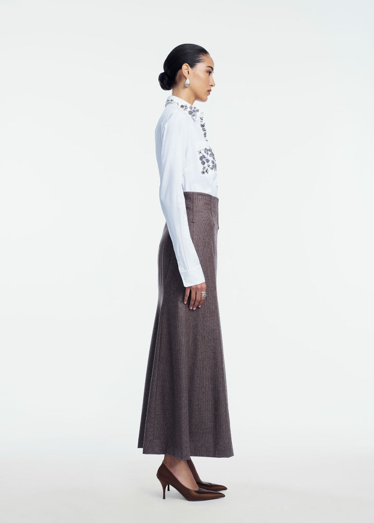 Plaid Wool Trumpet Skirt