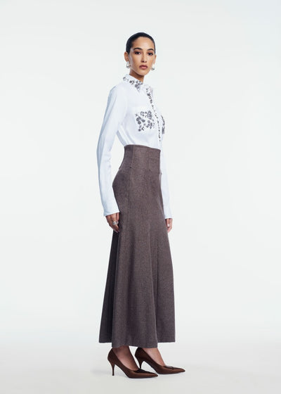 Plaid Wool Trumpet Skirt