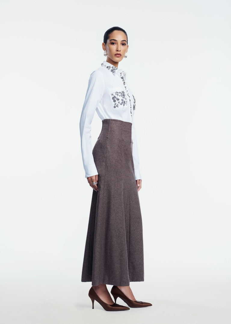Plaid Wool Trumpet Skirt