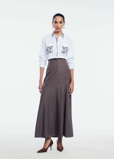 Plaid Wool Trumpet Skirt
