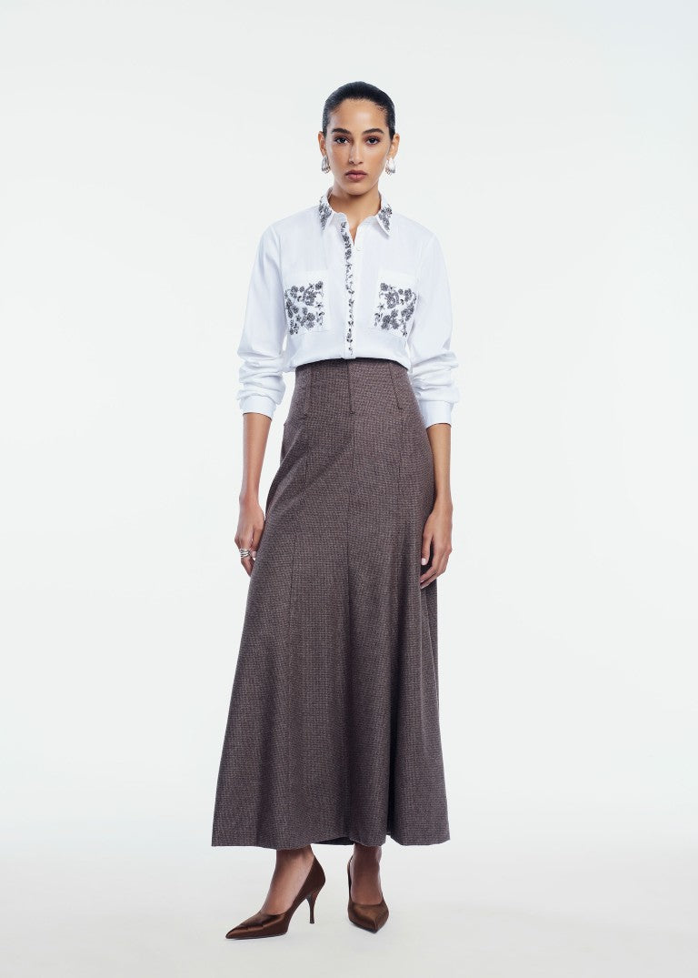 Plaid Wool Trumpet Skirt
