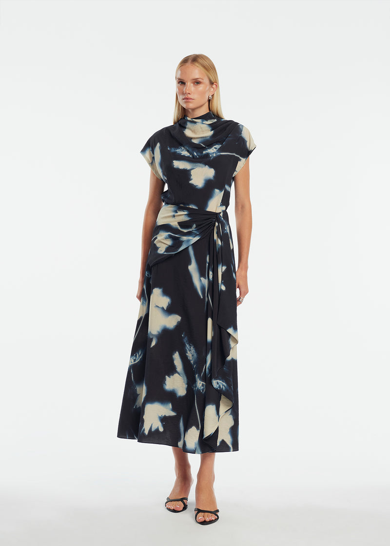 Abstract Floral Crepe Cascade Skirt