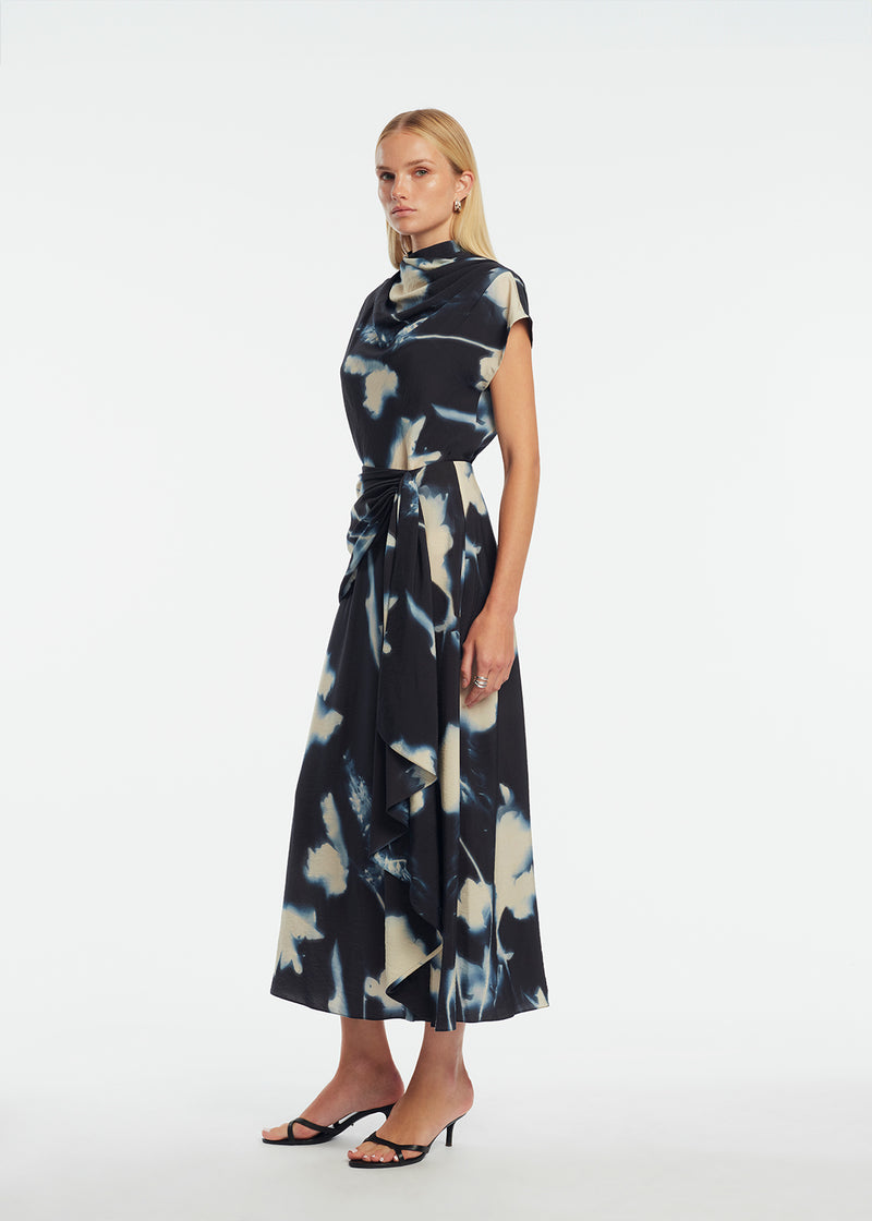 Abstract Floral Crepe Cascade Skirt