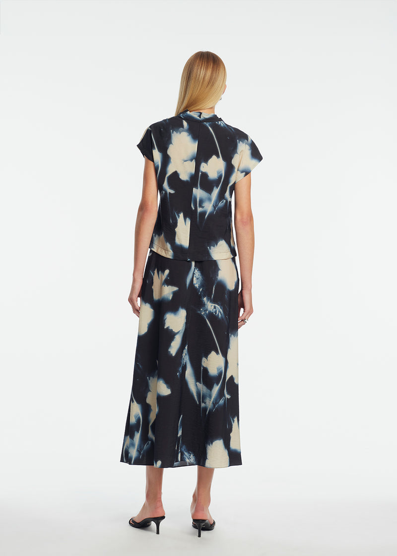 Abstract Floral Crepe Cascade Skirt
