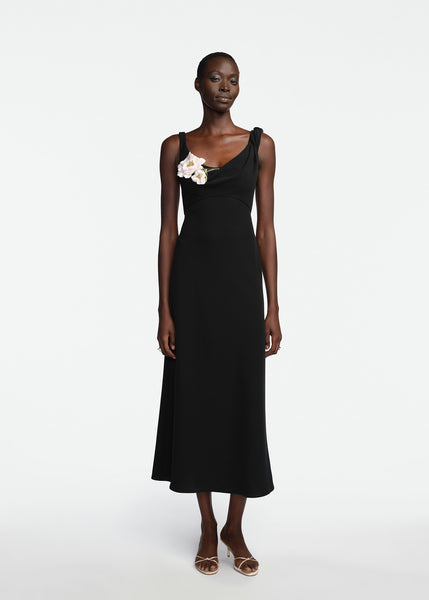 3D Peony Embroidered Fluid Crepe Twist Detail Dress – Lela Rose