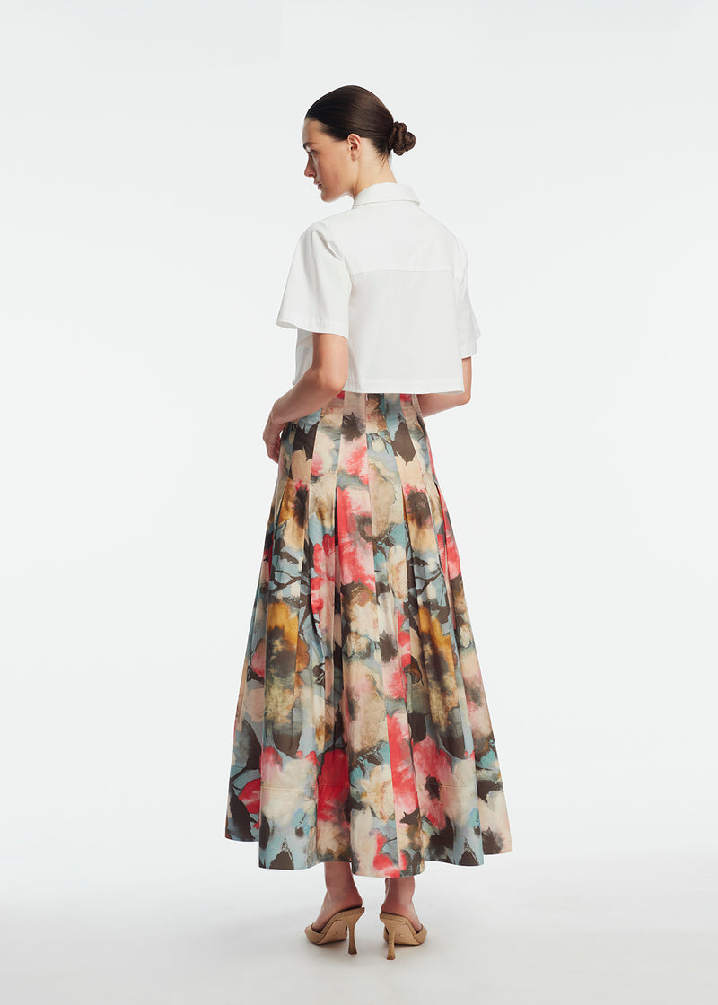 Peony Embroidered Cotton Poplin Cropped Shirt