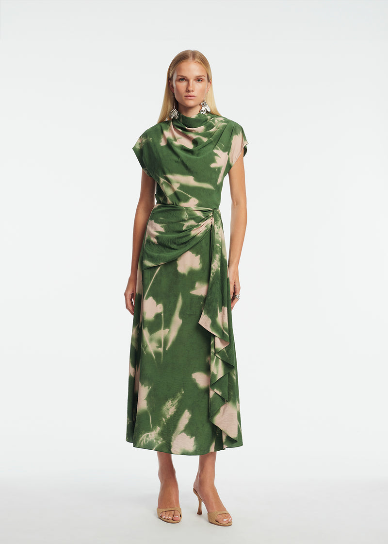 Abstract Floral Crepe Cascade Skirt