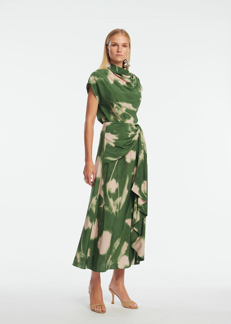 Abstract Floral Crepe Cascade Skirt