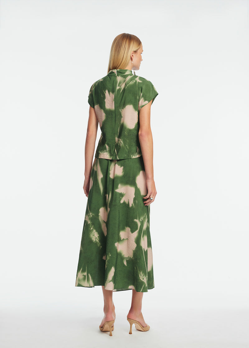 Abstract Floral Crepe Cascade Skirt