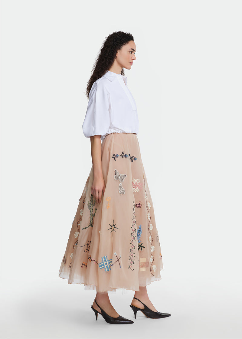 Sampler Embroidered Tulle Skirt