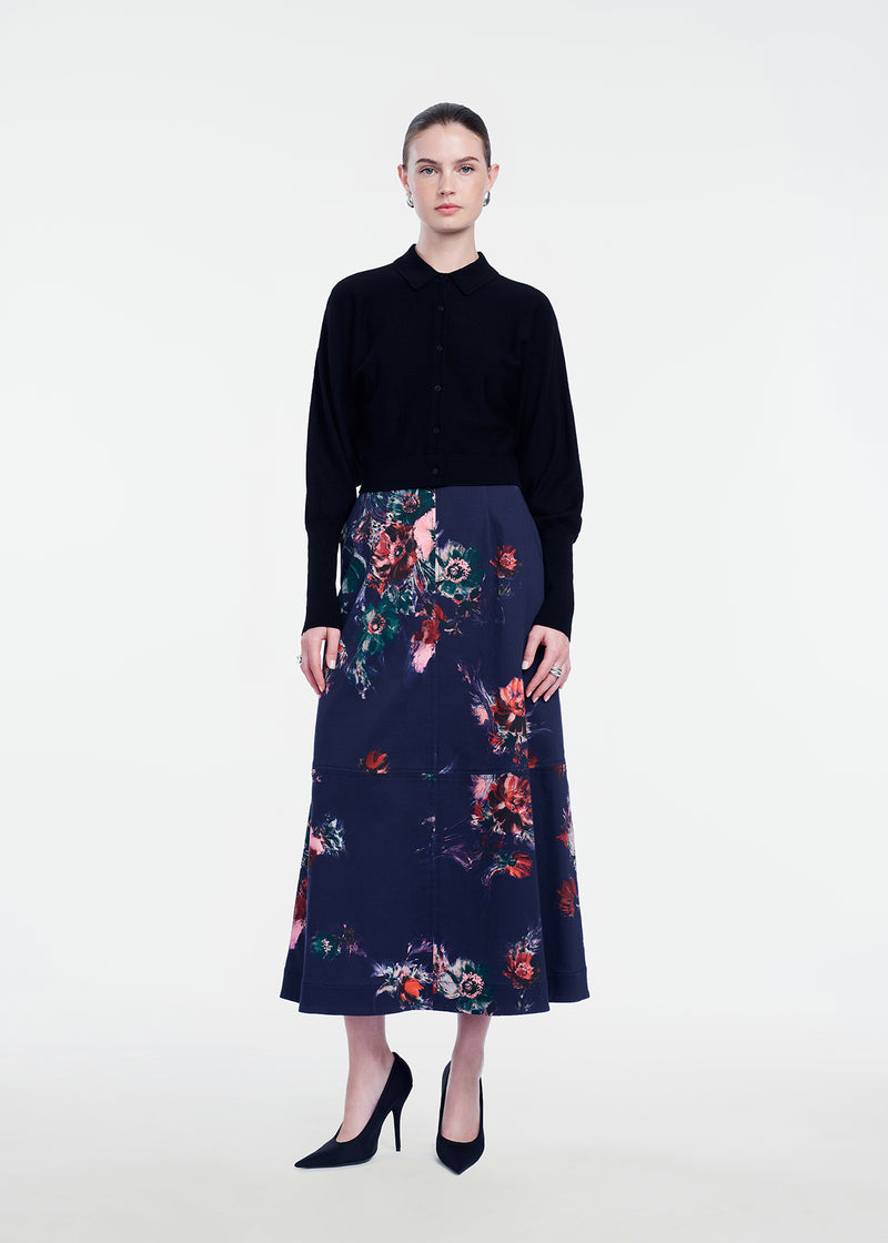 Floral Stretch Cotton Midi Skirt