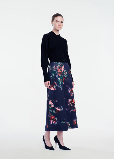 Floral Stretch Cotton Midi Skirt