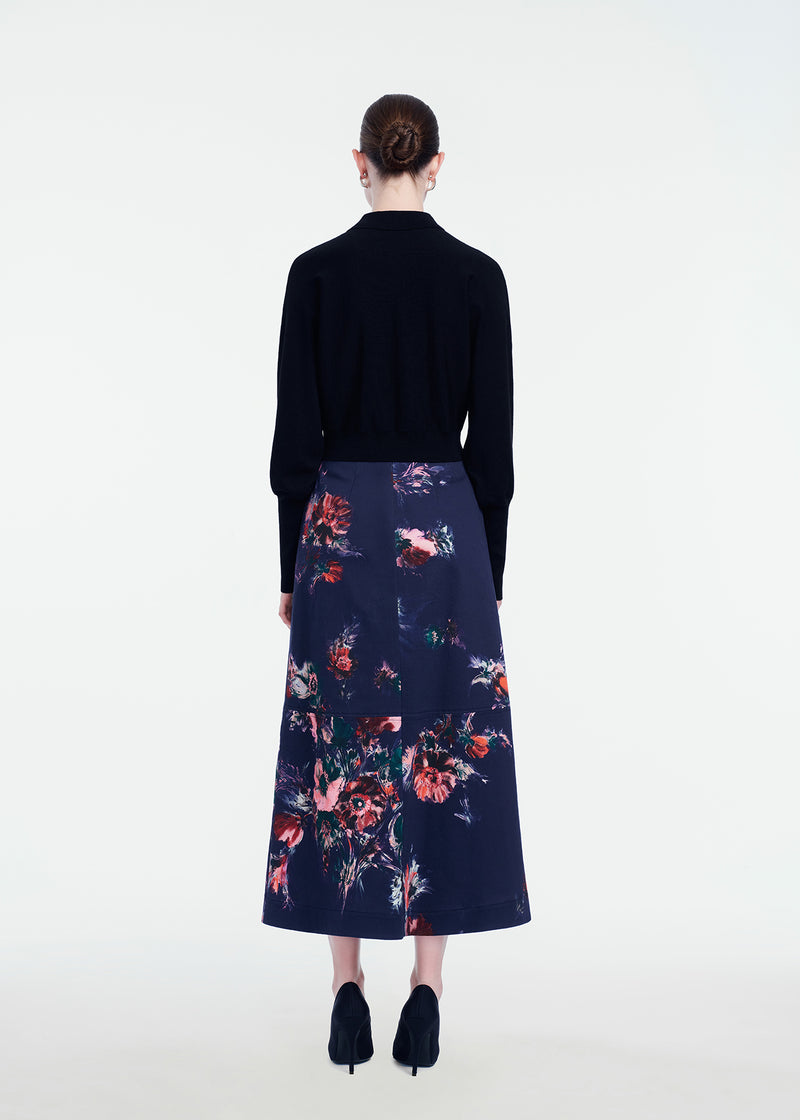 Floral Stretch Cotton Midi Skirt