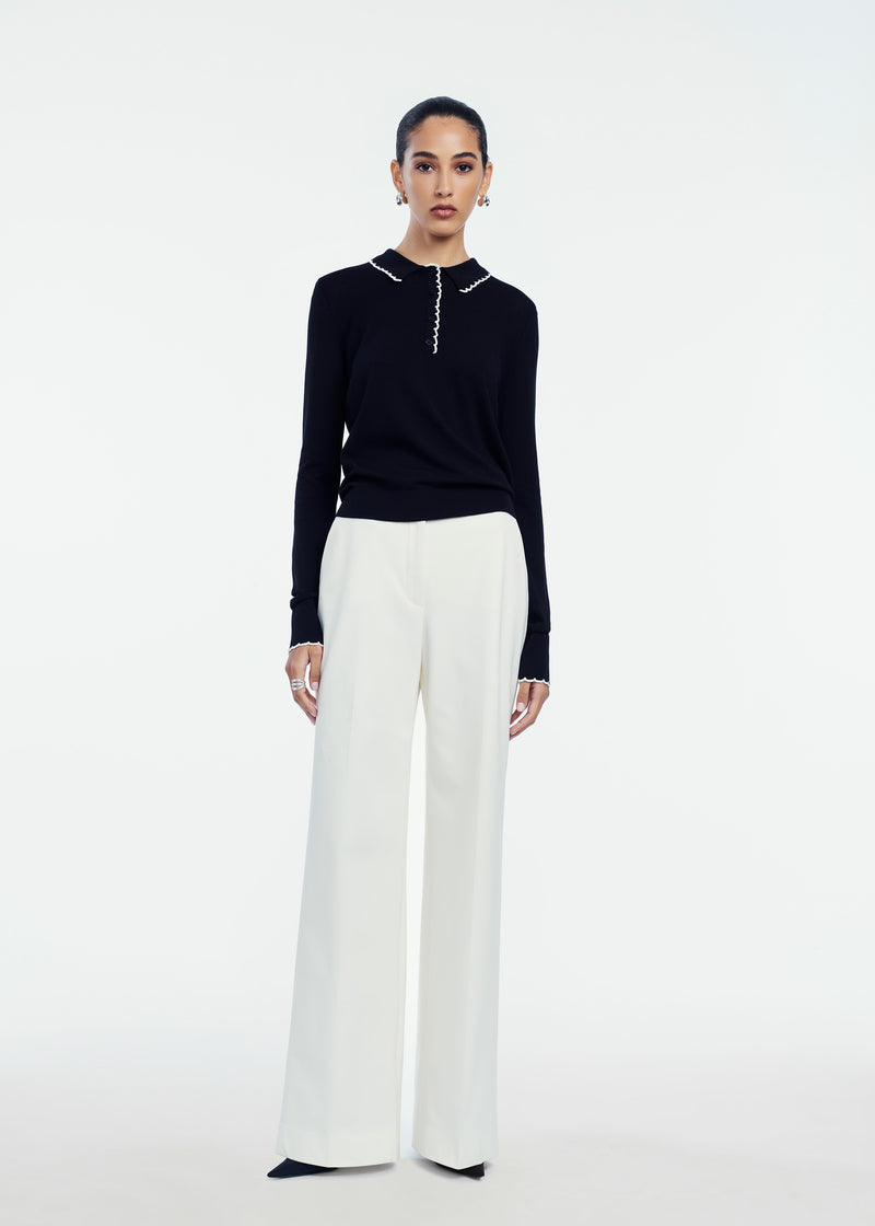 Crochet Trim Polo Knit
