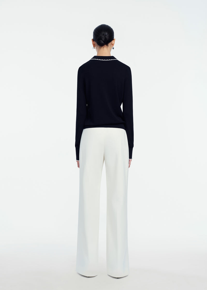Crochet Trim Polo Knit