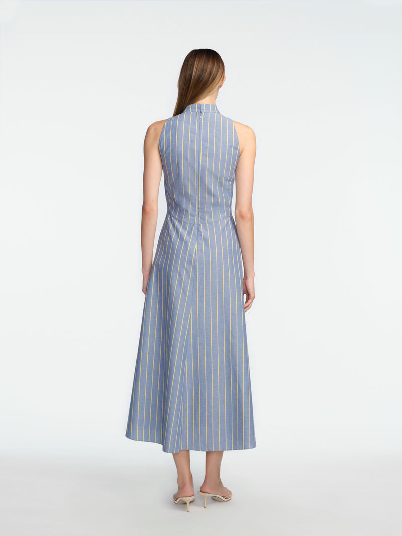 Striped Heathered Cotton Draped Halter Dress – Lela Rose