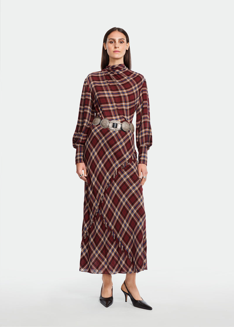 Plaid Gauze Fringe Skirt