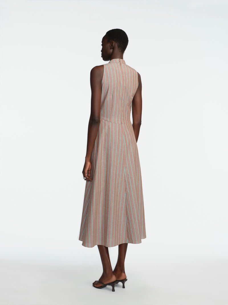 Striped Heathered Cotton Draped Halter Dress