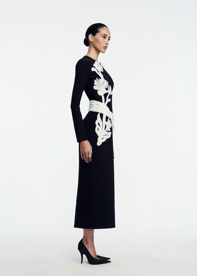 Floral Organza Embroidered Crepe Dress