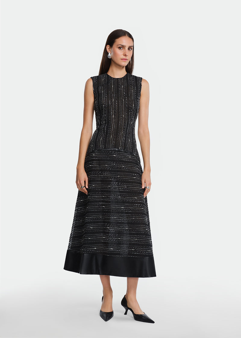 Yarn Striped Organza Midi Dress