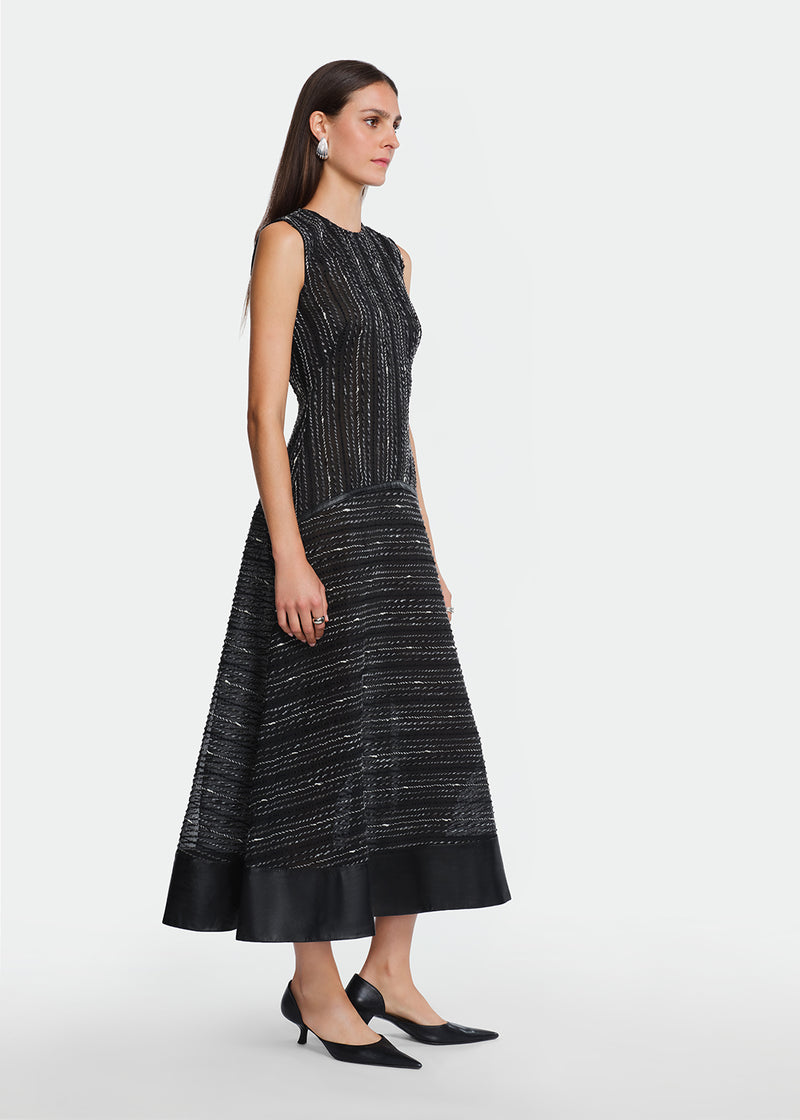 Yarn Striped Organza Midi Dress