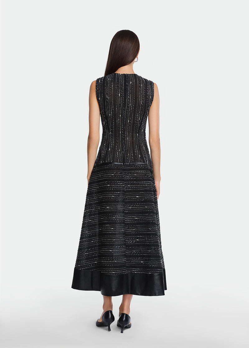 Yarn Striped Organza Midi Dress