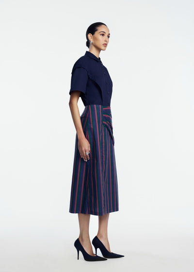 Striped Cotton Asymmetrical Skirt