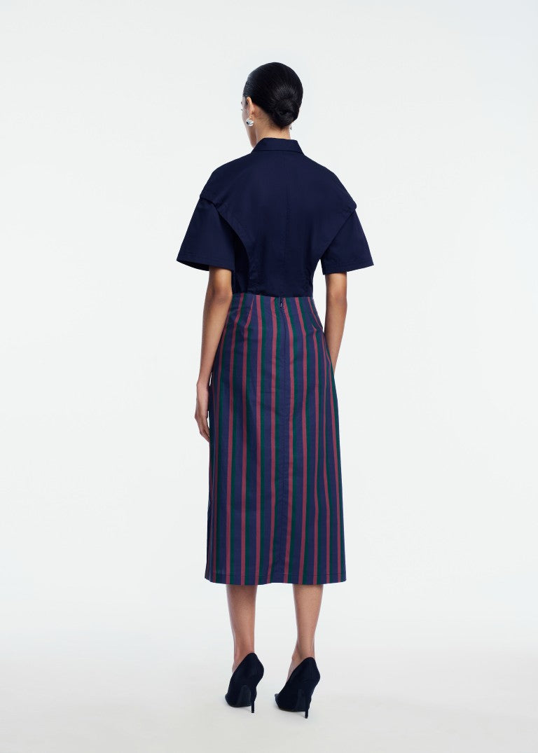 Striped Cotton Asymmetrical Skirt