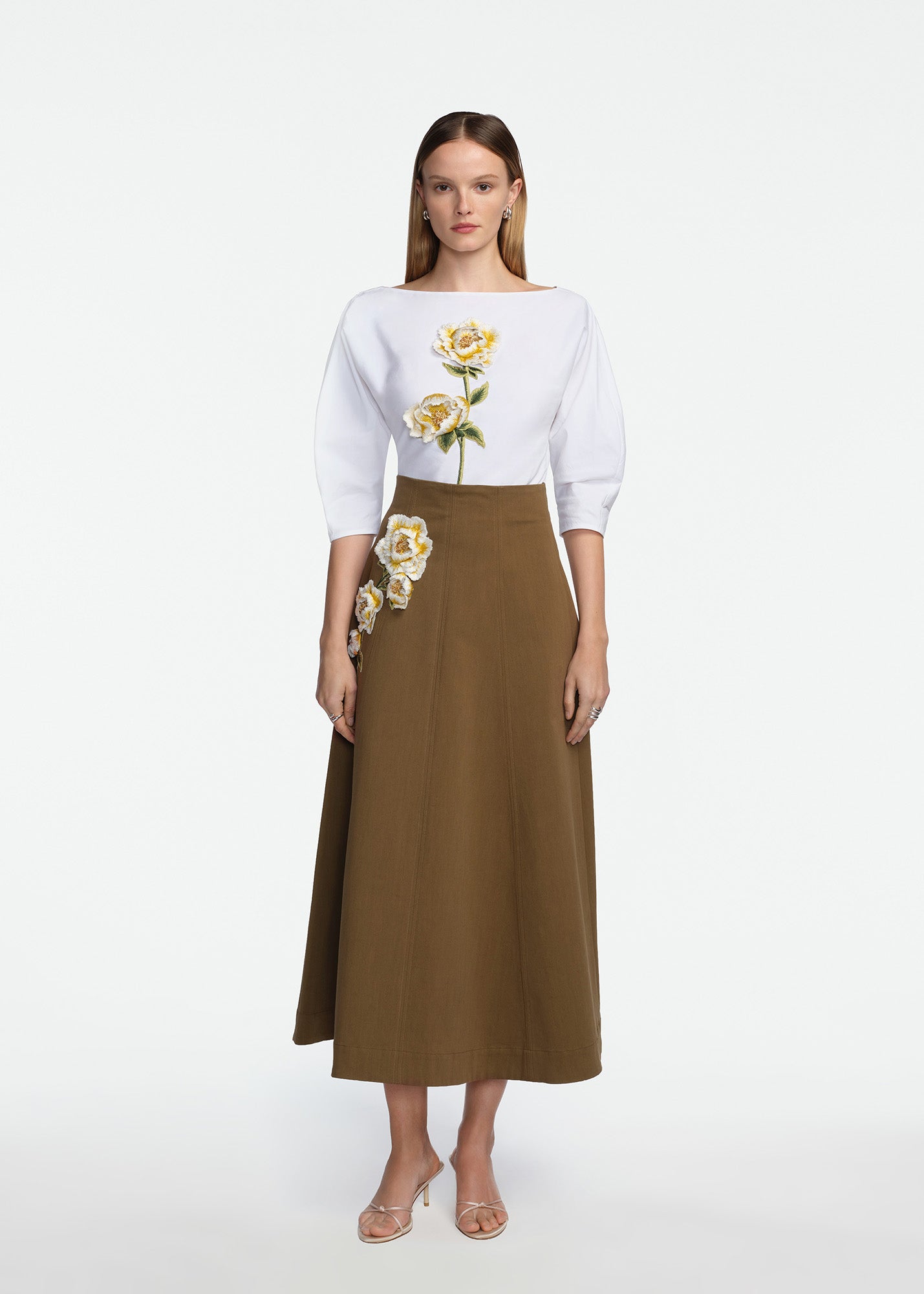 3D Peony Embroidered Cotton Poplin Top – Lela Rose