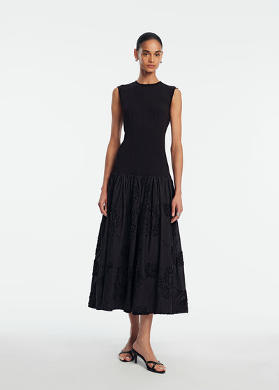 Ribbon Embroidered Cotton Combo Dress