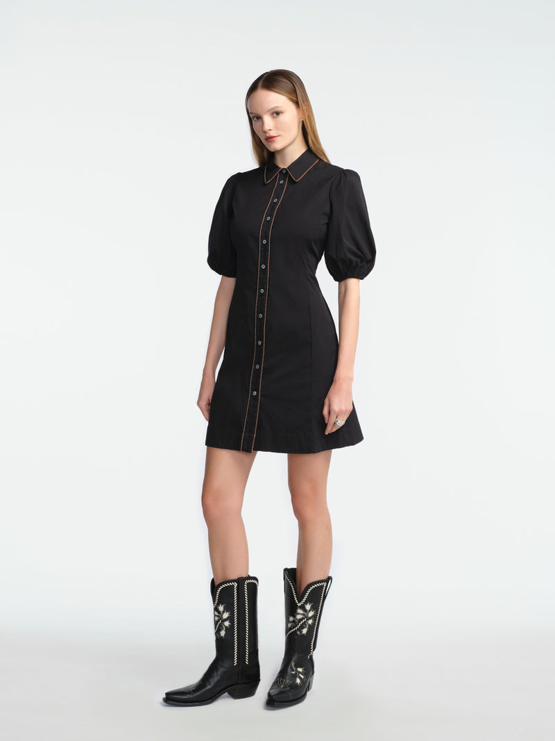 Cotton Poplin Leather Trim Wren Dress
