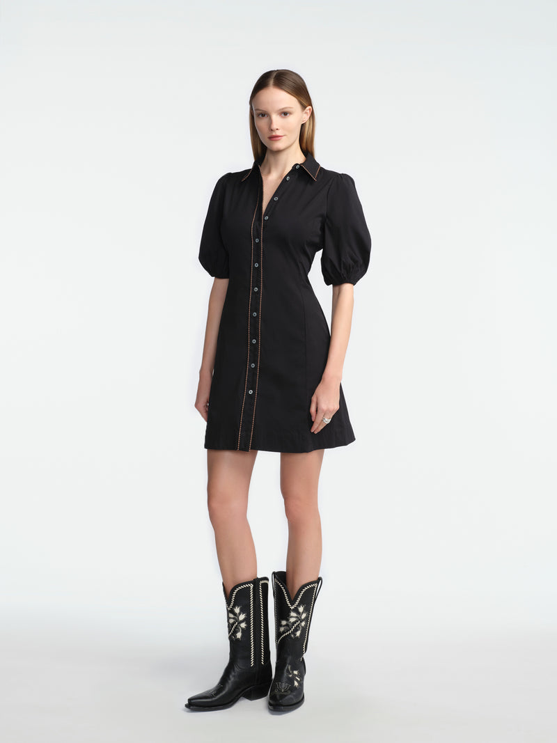 Cotton Poplin Leather Trim Wren Dress Lela Rose Cotton Poplin Leather Trim Wren Dress Lela Rose