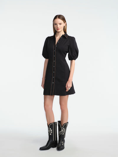 Cotton Poplin Leather Trim Wren Dress