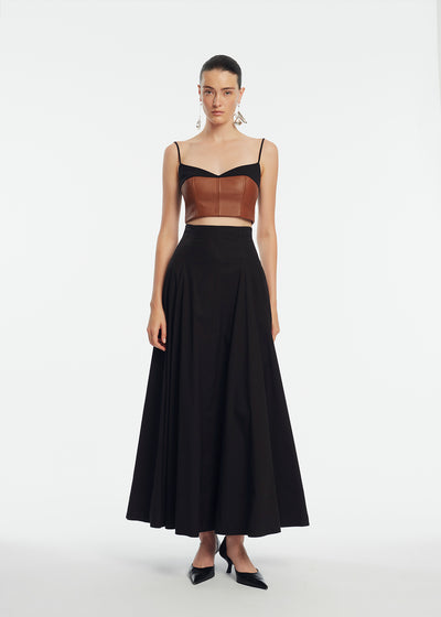 Cotton Poplin Leather Bustier