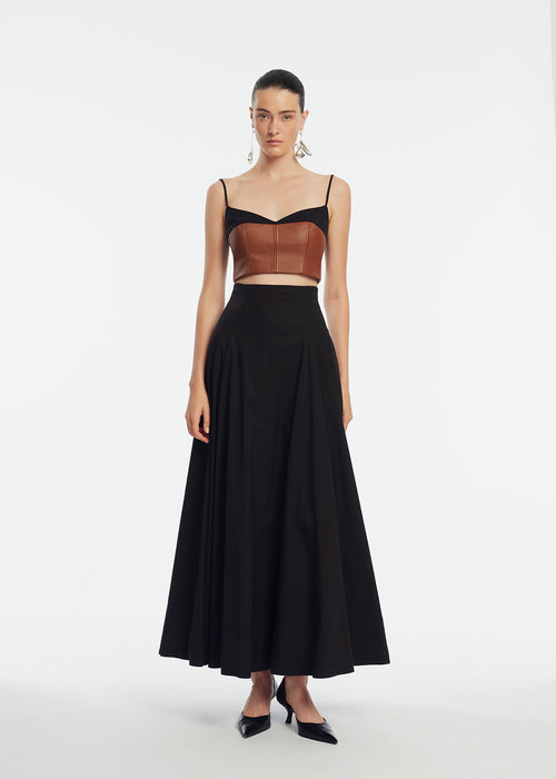 Cotton Poplin Leather Bustier